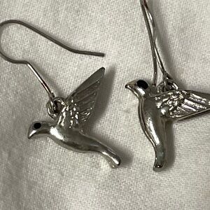 Sterling silver flying bird black cut e eyes ear wires